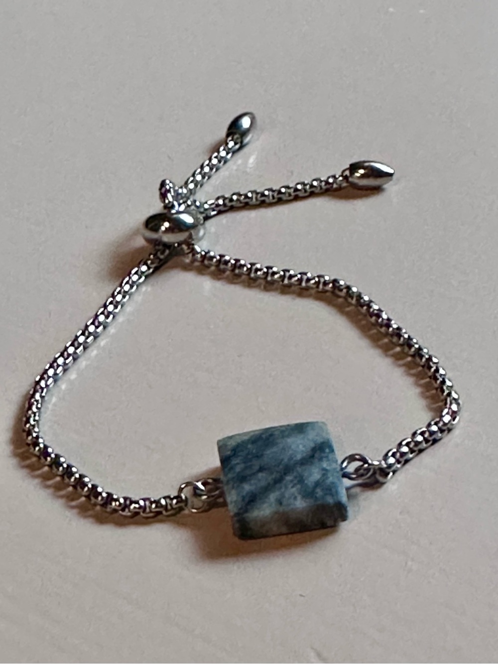 Natural Danube River Stone Adjustable Silver Bolo Box Chain Bracelet